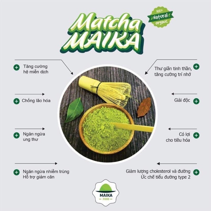 Bột Trà Xanh Matcha Nguyên Chất MaikaFood Cao Cấp - Hộp Thiếc 100gr