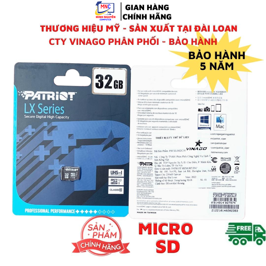 Thẻ Nhớ PATRIOT 32GB, 64GB, 128GB Micro SD - Hàng Chính Hãng