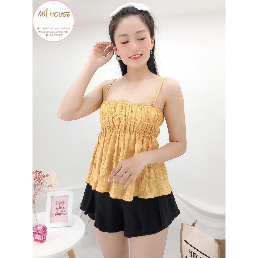 SET ĐỒ NỮ DỄ THƯƠNG  NHIHOUSE71 ÁO 2 DÂY QUẦN VÁY  BÈO  DÚN THUN FREESIZE DƯỚI 55KG