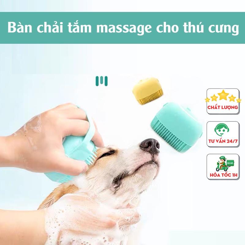 Bàn chải tắm Matxa cho Chó Mèo tạo bọt có Chỗ Đựng Sữa Tắm