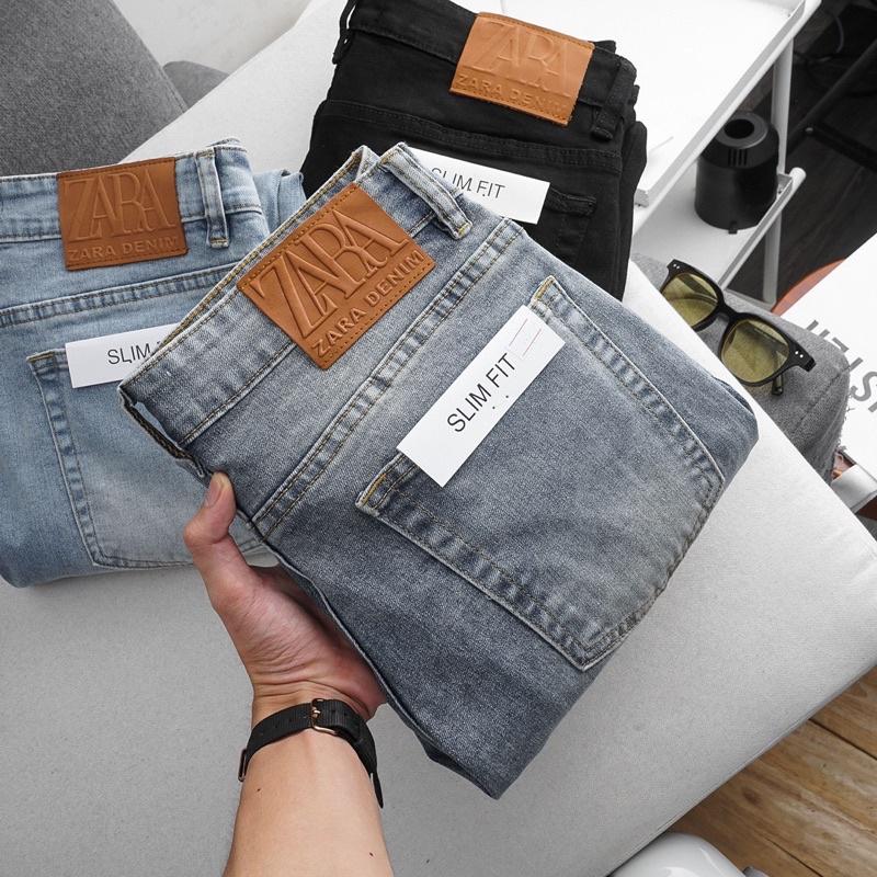 Quần bò nam màu xám slimfit co giãn VNXK cao cấp