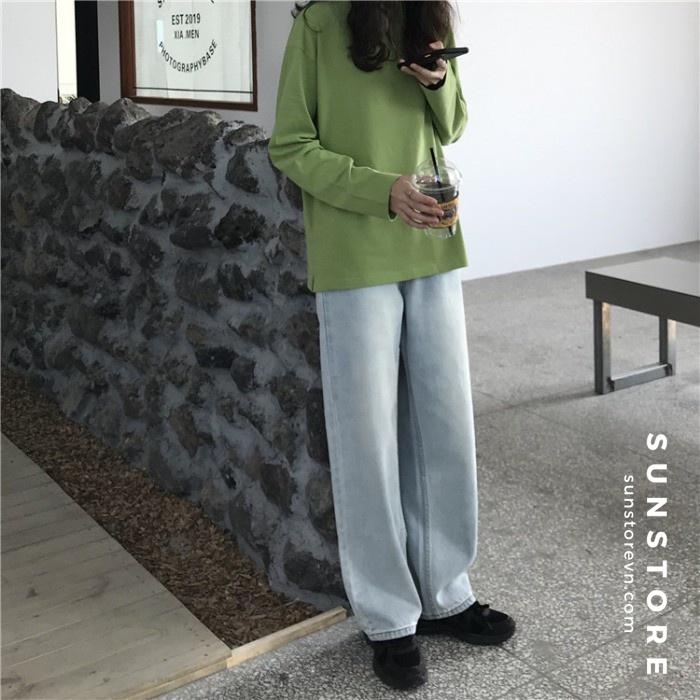 Quần jean nữ lưng cao dáng suông dài màu nhạt Ulzzang