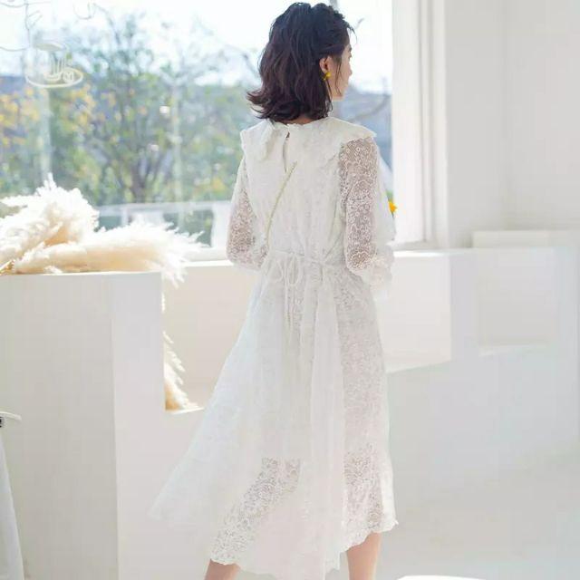 Đầm Ulzzang trắng thêu hoa phong cách Hàn Quốc