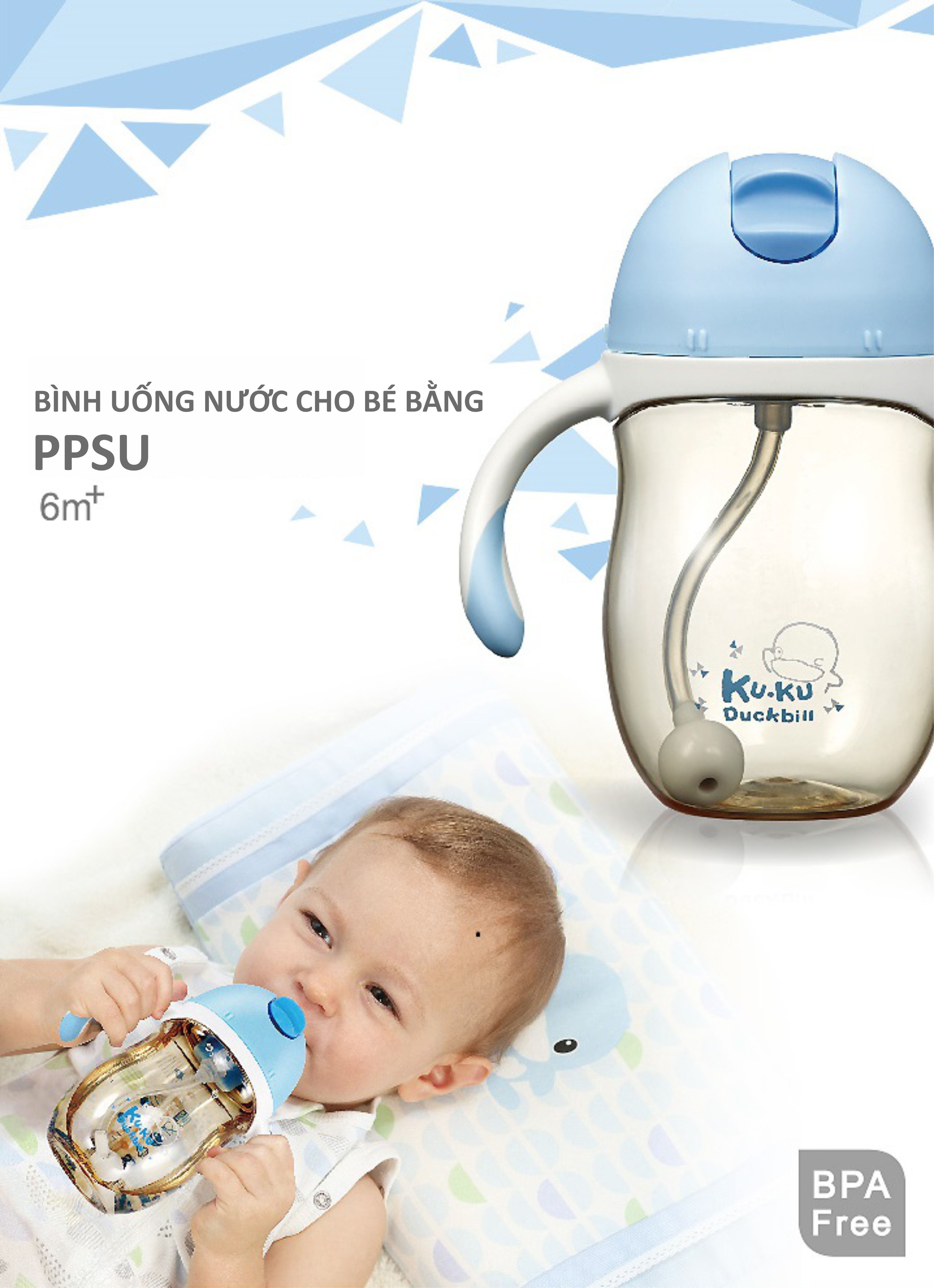 Bình Uống Nước Có Tay Cầm Cho Bé KuKu Duckbill - Nhựa PPSU Cao Cấp - 200ml