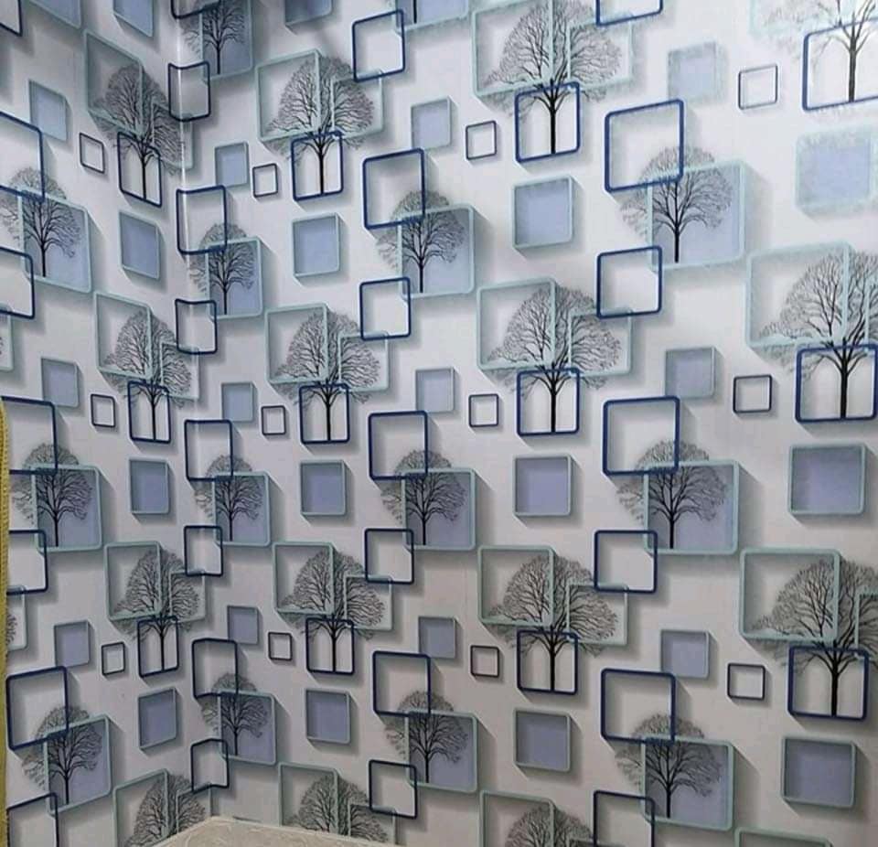 10 mét giấy dán tường mẫu Ô VUÔNG XANH DƯƠNG 3D khổ rộng 45cm có keo sẵn