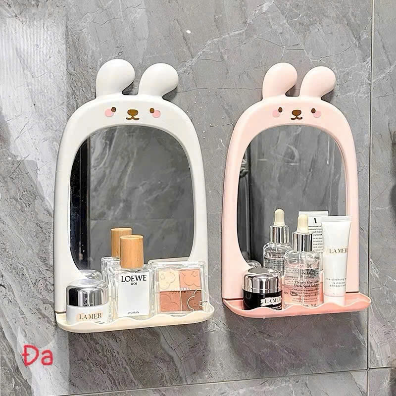 Gương Trang Điểm Treo Tường Hình Thỏ Có Kệ – Gương Skincare Dễ Thương, Tiện Lợi Cho Phòng Ngủ, Nhà Tắm HÀNG CHÍNH HÃNG MINIIN