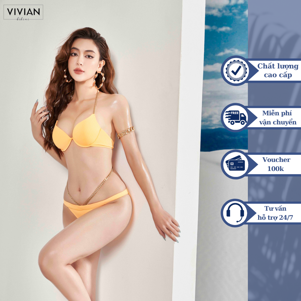 Đồ bơi nữ cao cấp dạng hai mảnh áo gọng dây hợp kim - màu Cam - VS192_OR