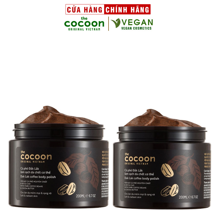 Combo 2 hũ Cà phê Đắk Lắk làm sạch da chết Cocoon (200ml/hũ)