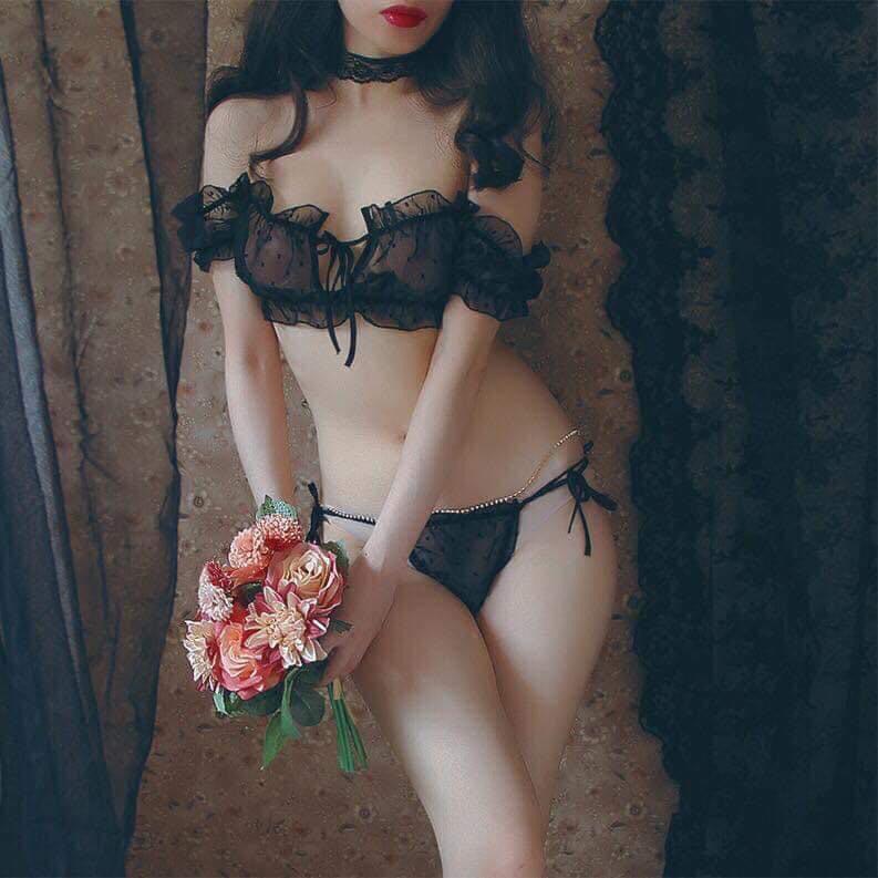 Bộ đồ lót nữ sexy xuyên thấu đồ ngủ cosplay màu đen gợi cảm