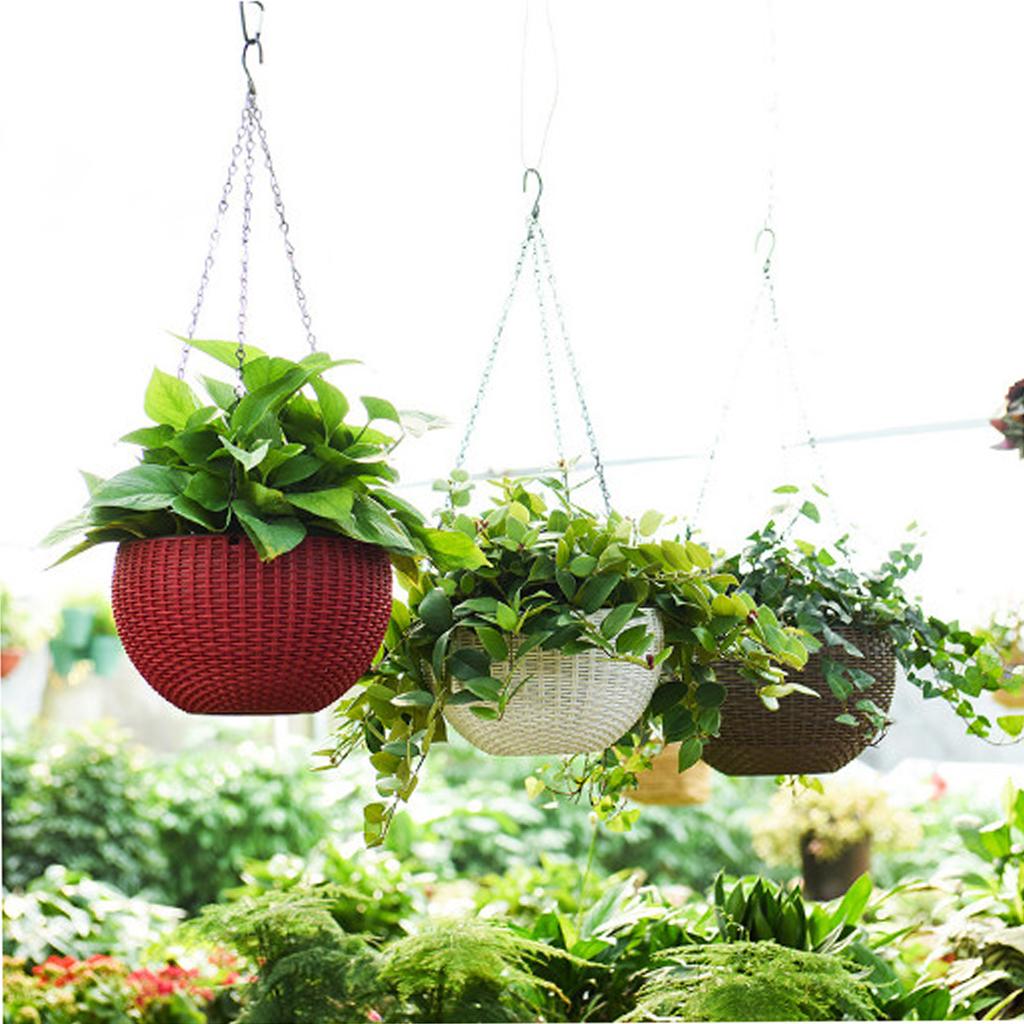 2xPlastic Hanging Flower Pot Planter Basket for Plant Holder+Chain White- S