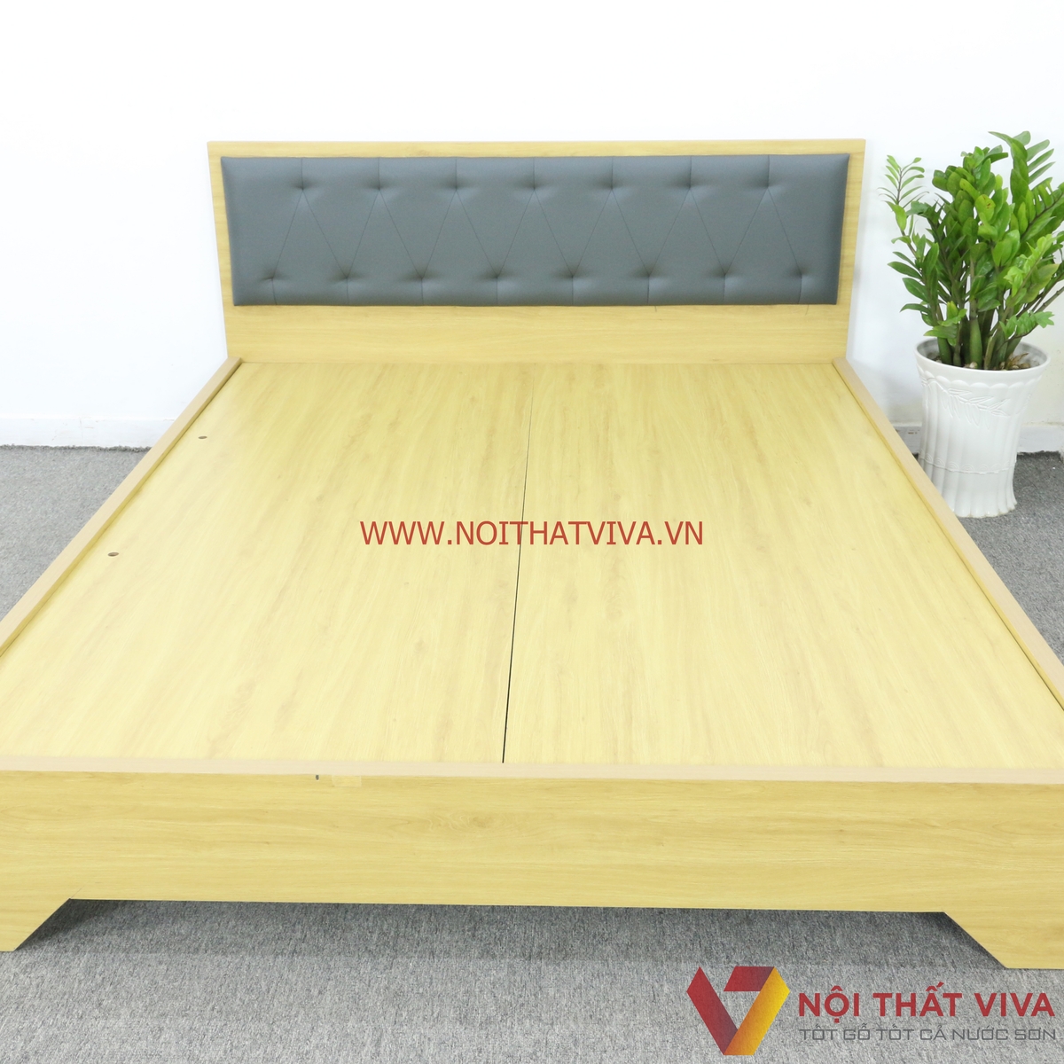 Giường Ngủ Gỗ MDF Chân Cao Đầu Nệm Xanh Đậm