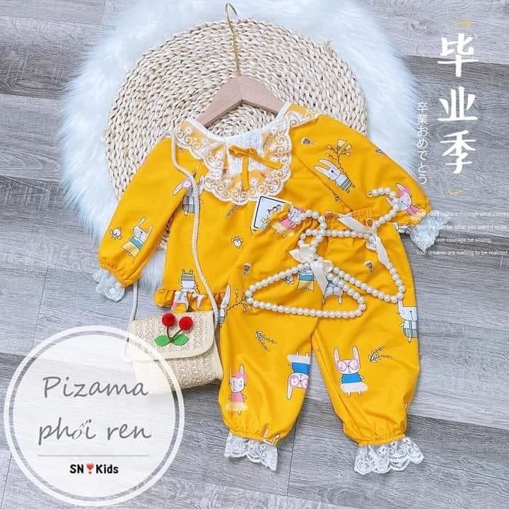 Đồ Bộ Pizama Ren Phối Nơ Dễ Thương Cho Bé Gái