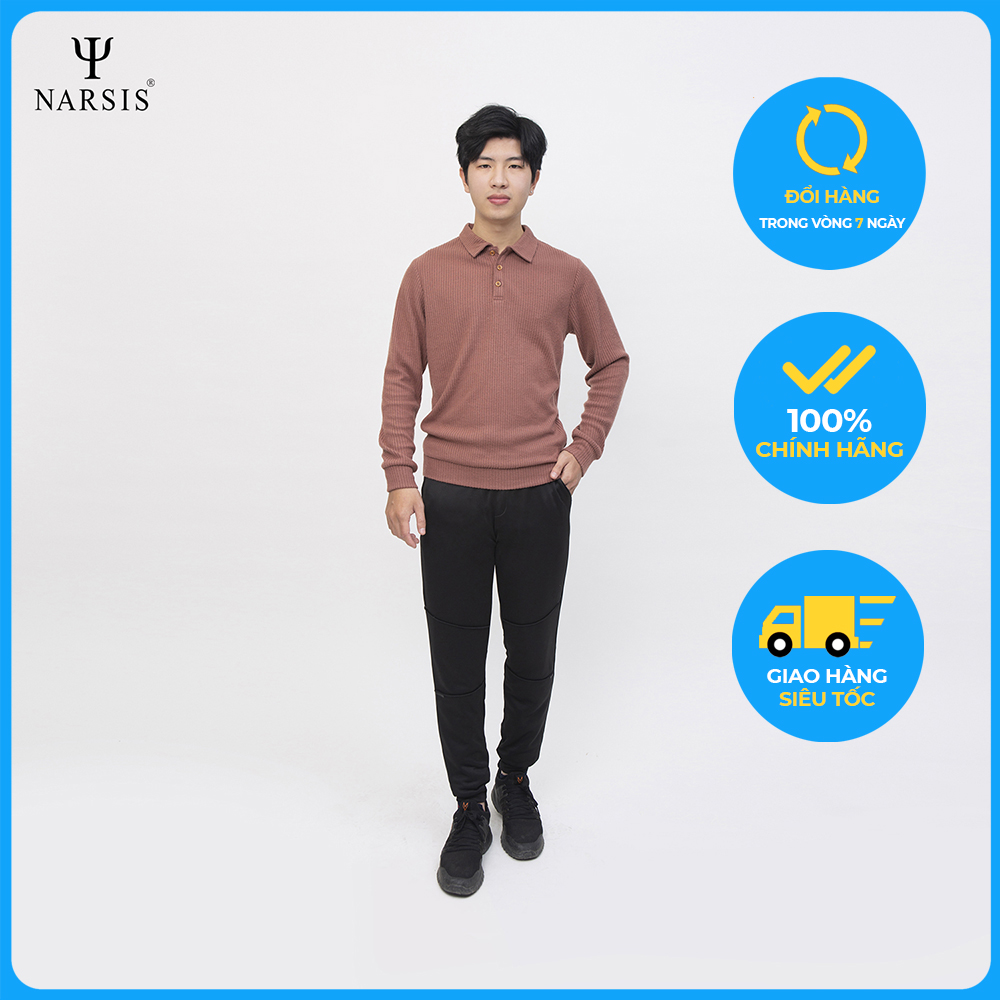 Aó dài tay nam Narsis D0052 len màu nâu