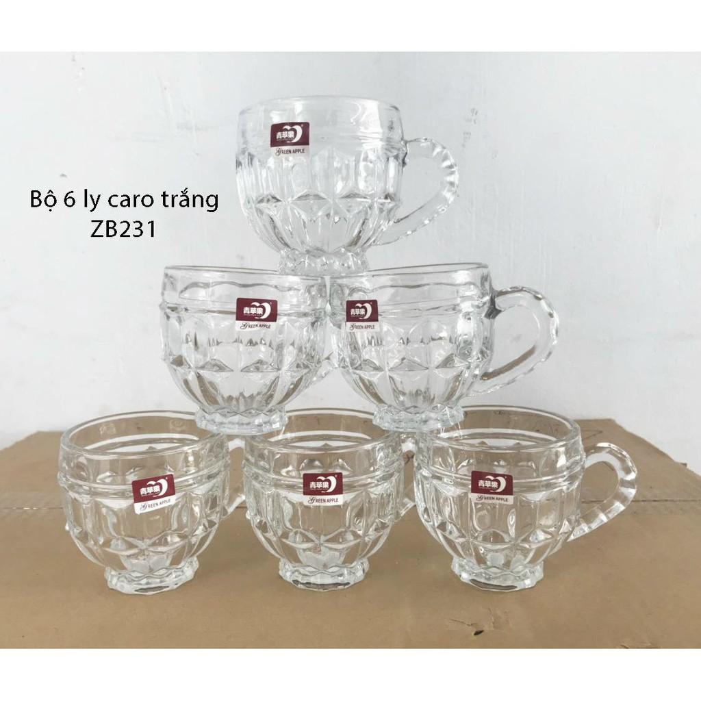Bộ 6 Ly Thủy Tinh Bầu Lùn Uống Trà, Bộ ly uống trà cao cấp- 6 Cốc Thuỷ Tinh Uống Trà Cao Cấp KIỂU CARO