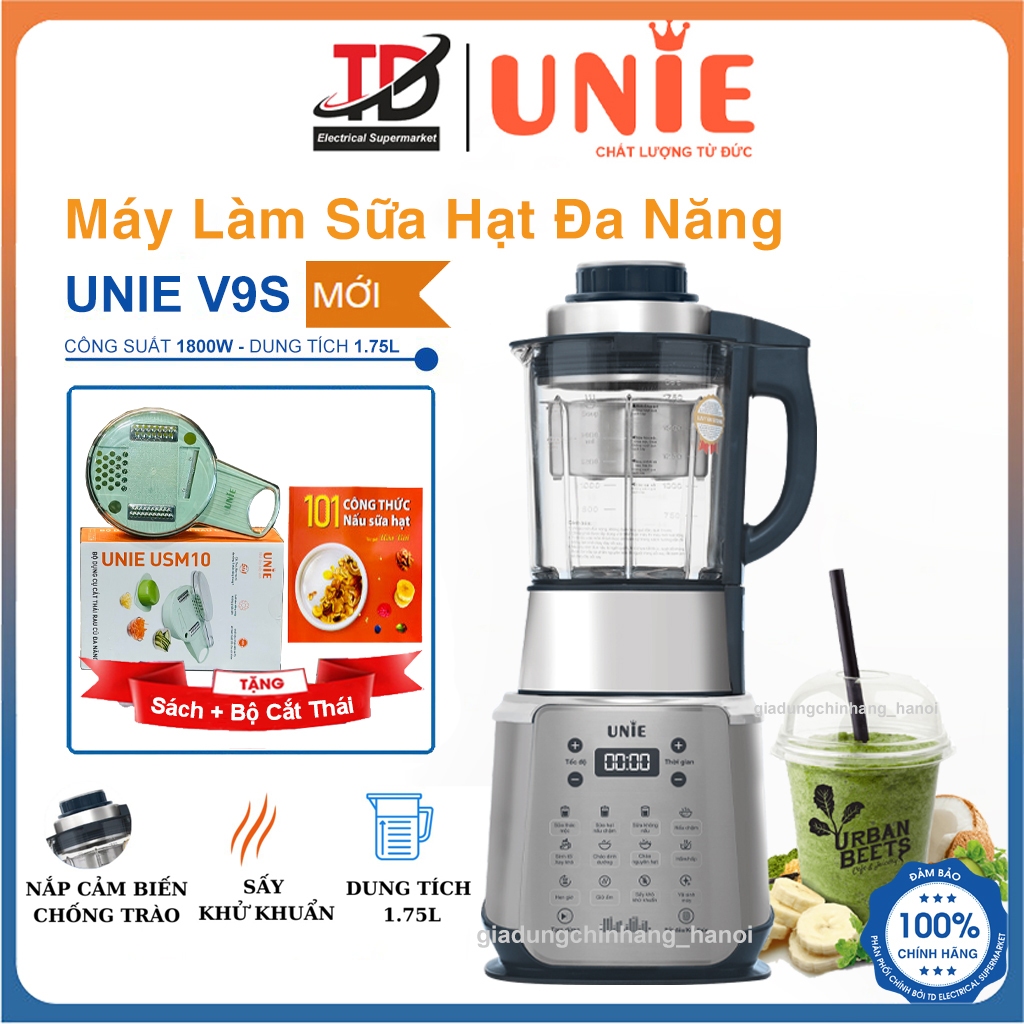 Máy Xay Nấu Sữa Hạt Unie V9S, Sấy Khử Khuẩn, Cối 5 lớp chịu nhiệt, 1800W-1.75L, Hàng chính hãng