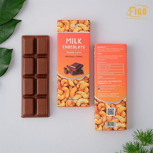 Bar 20gr- Milk Chocolate, Kẹo Socola sữa 50% Cacao nhân Hạt điều giòn tan ngay trong miệng, chất lượng