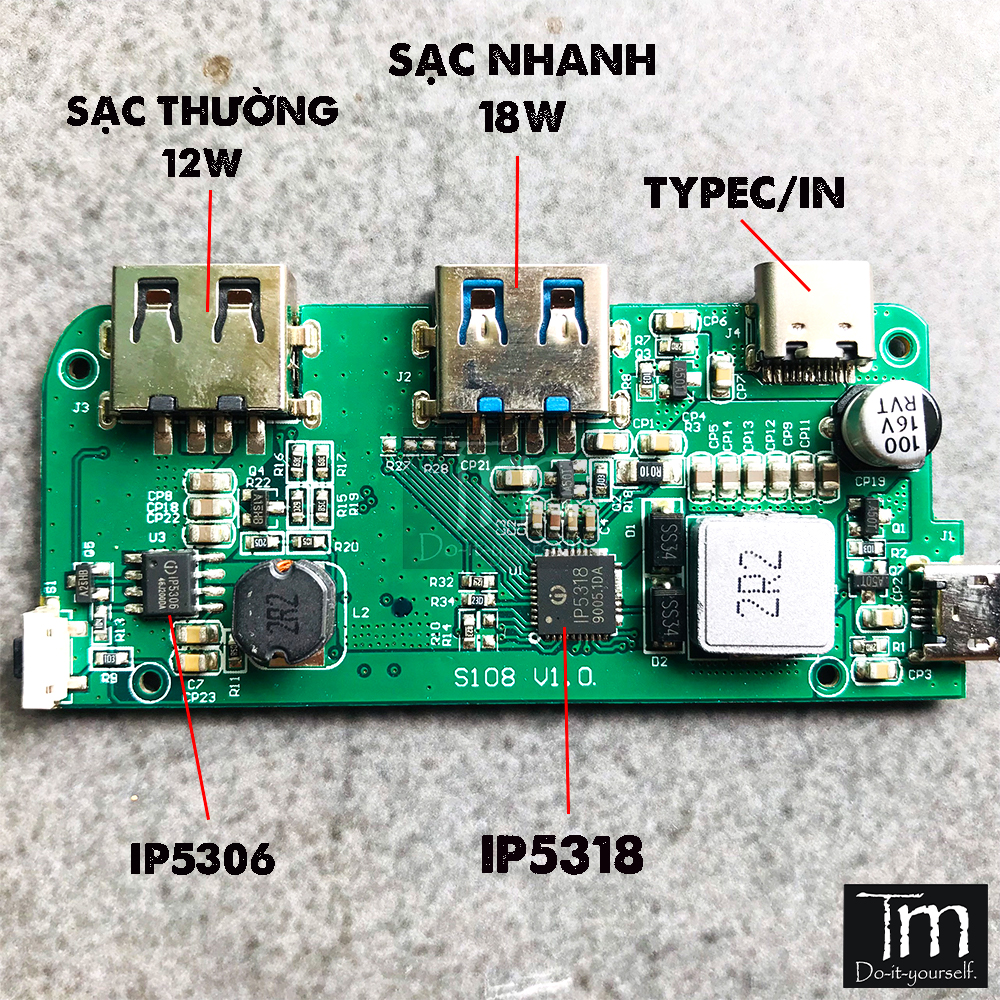 Mạch Sạc Dự Phòng Sạc Nhanh 2 Chip 18W + 12W