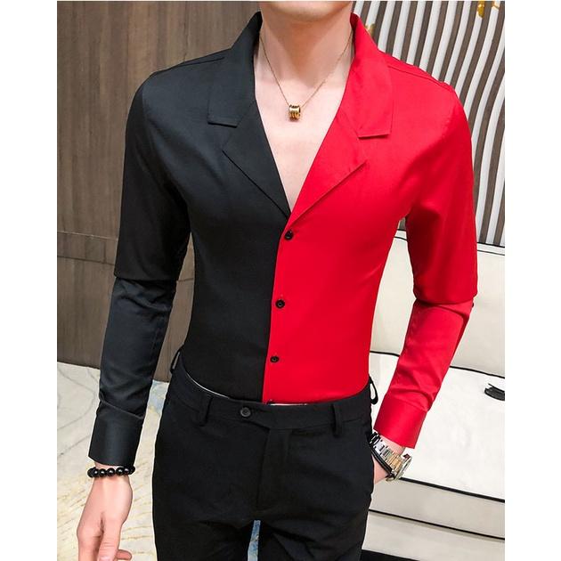 Áo sơ mi nam phối 2 màu cổ vest phong cách hàn quốc, quý ông sang trọng, lịch lãm và tinh tế - H21