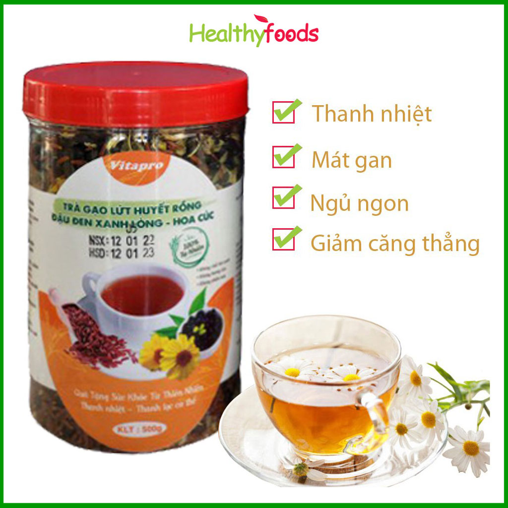 Trà Gạo Lứt Huyết Rồng Đậu Đen Xanh Lòng Hoa Cúc Hỗ Trợ Giảm Cân, Ngủ Ngon, Tốt Cho Tim Mạch - Hàng Chính Hãng