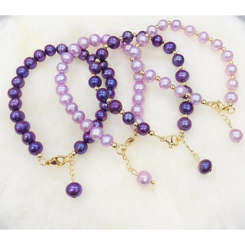 Vòng Tay Mix Bi Titan Hạt Ngọc Trai Nước Ngọt 7 Ly Dễ Thương - Trường Thịnh Ngọc Trai