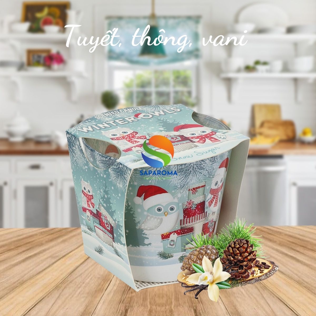 Ly nến thơm tinh dầu Bartek Winter Owls 115g QT02787 - tuyết, thông, len, nến trang trí, thơm phòng, thư giãn, hỗ trợ khử mùi