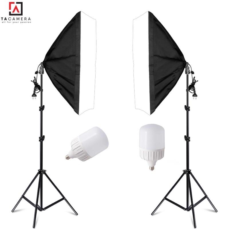 Bộ Kit E27 Kèm Softbox 50x70cm + Chân Đèn 2,8m (chân lớn) + Bóng Đèn LED Siêu Sáng 50W