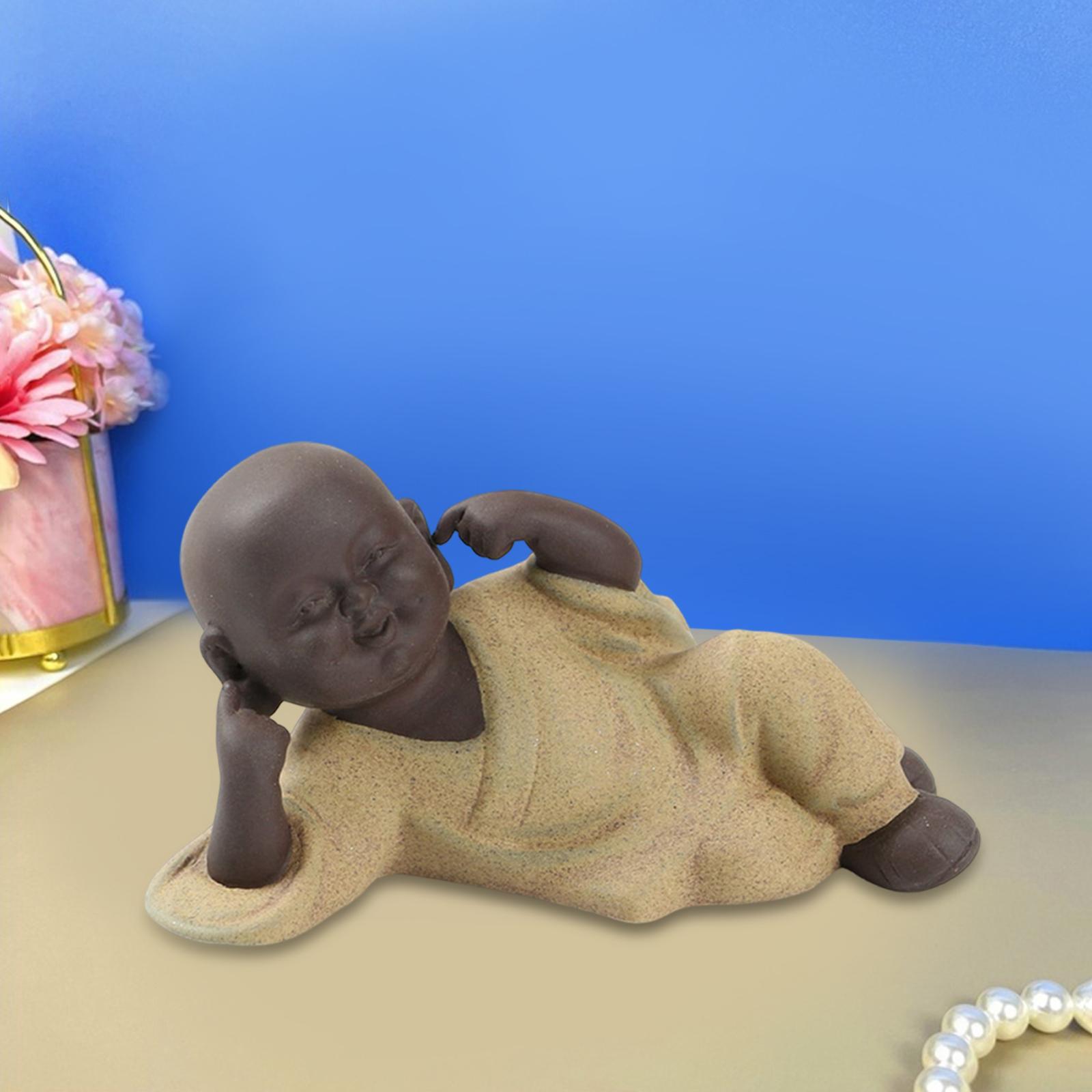 Laughing Buddha Statue Little Monk Figurine Tea Pet for Desk