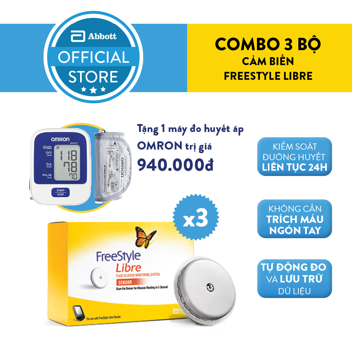 Combo 3 Bộ Cảm Biến Freestyle Libre Lưu Ý Sản Phẩm Phải Được Sử Dụng Cùng Với Đầu Đọc Cầm Tay Freestyle Libre