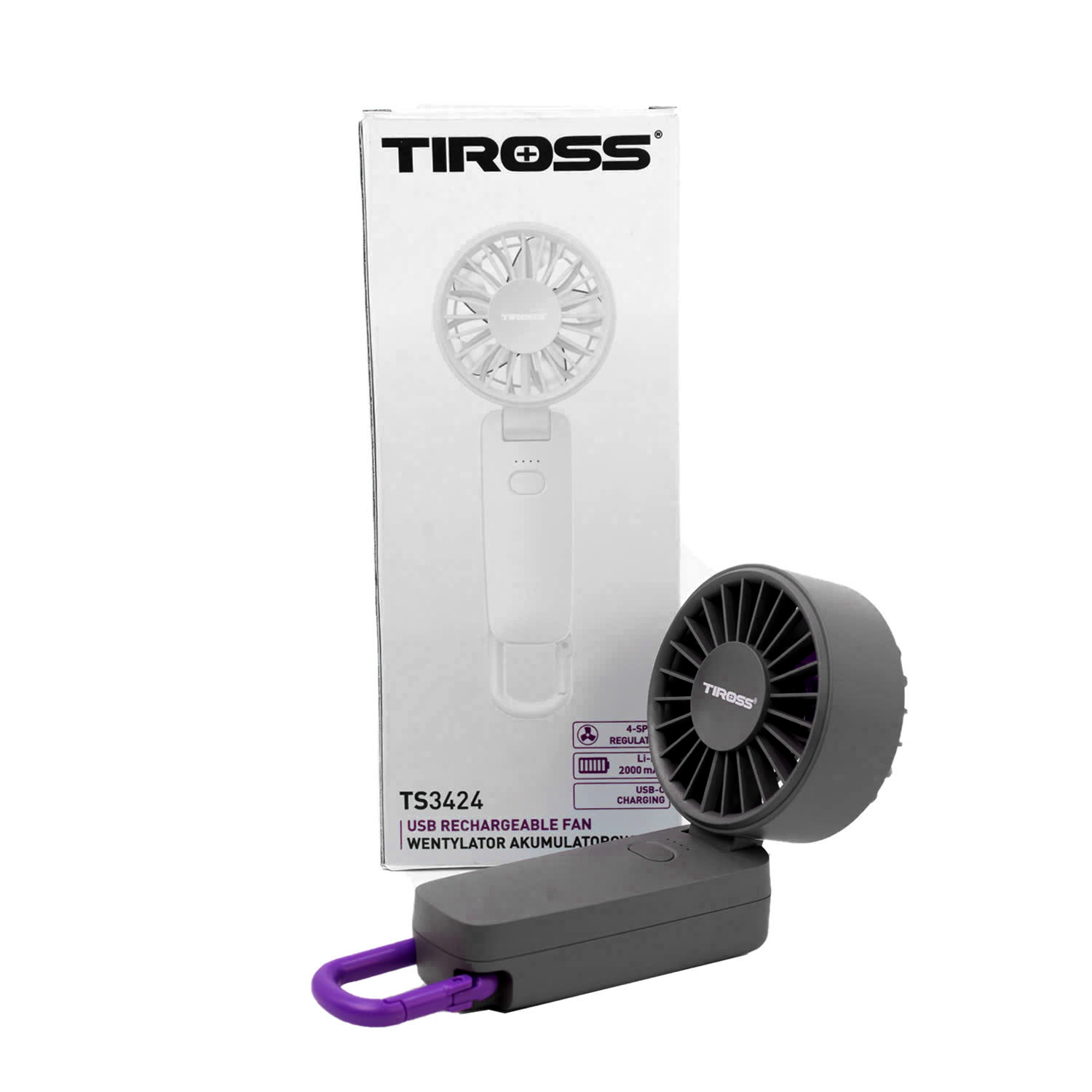 Quạt tích điện cầm tay USB Tiross TS3424 - Hàng chính hãng