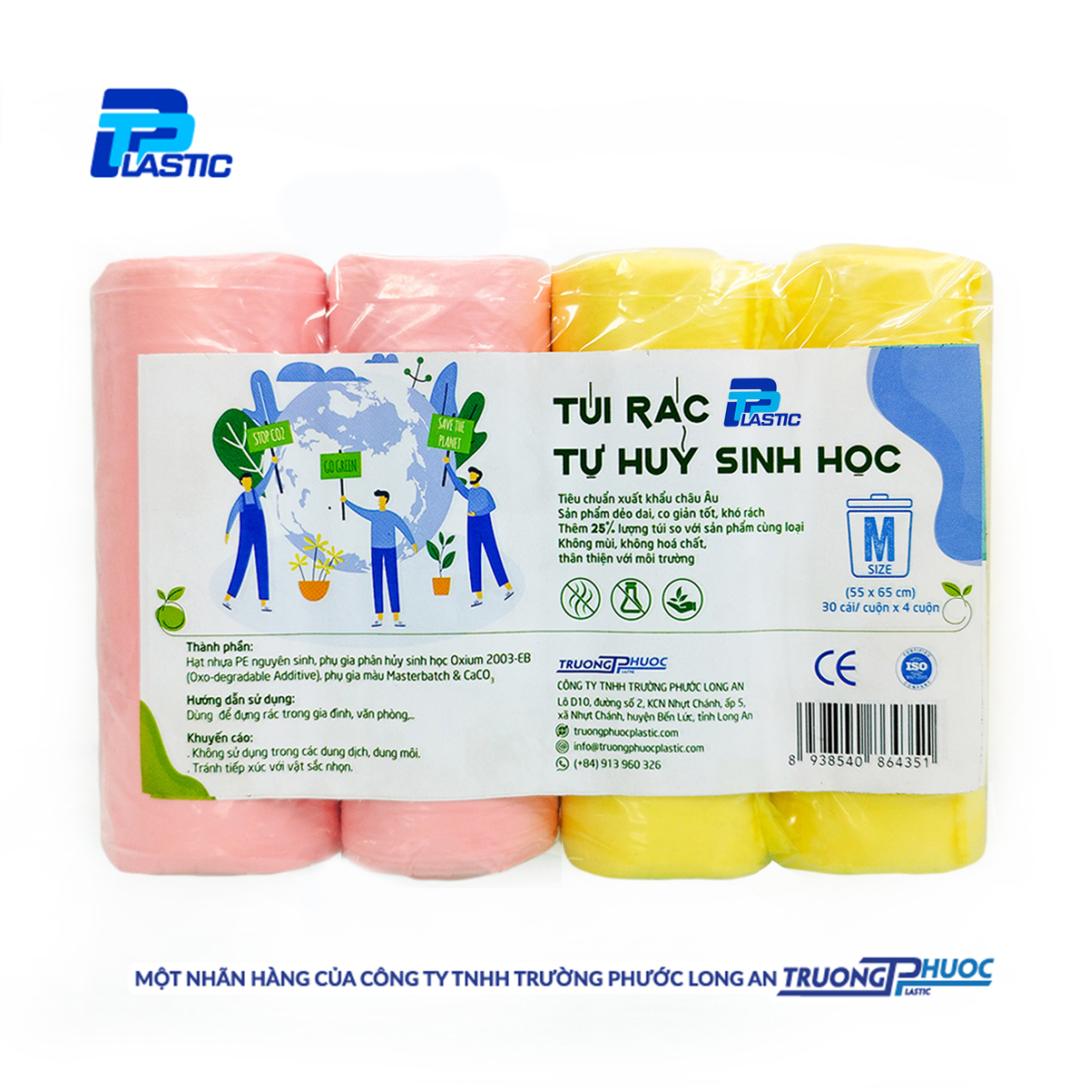 Túi Rác Tự Huỷ Sinh Học TPP, Đáy Sao Có Quai, Nhựa HDPE, 30 Cái/Cuộn x 4, Size M