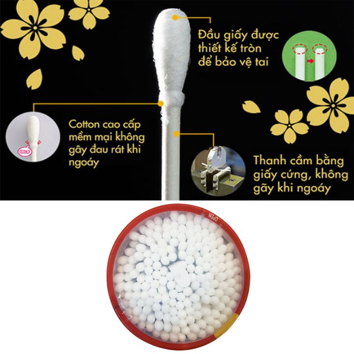 Combo 01 Hộp tăm bông lấy ráy tai Seiwa Pro 180P + 01 Set 02 khăn cuộn cotton loại nhỏ (Giao màu ngẫu nhiên) - Nội địa Nhật Bản