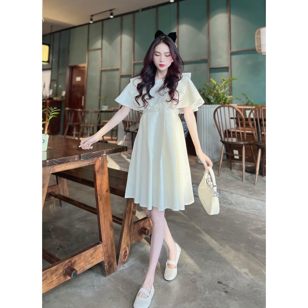 Đầm Xốp Nữ Cộc Tay Bèo Hoa Mai Dáng Xòe Tiểu Thư Siêu Xinh