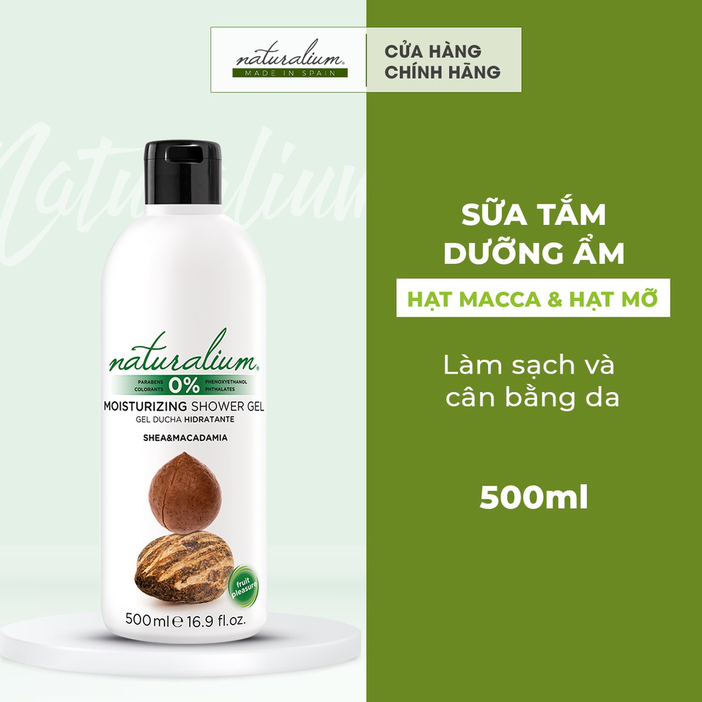Sữa tắm dưỡng ẩm NATURALIUM hạt macca và hạt mỡ 500ml dưỡng da trắng sáng, mềm mịn & không gây kích ứng