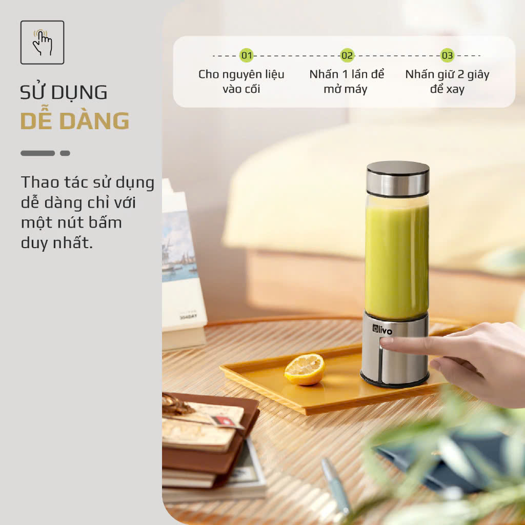 [Hàng chính hãng] Máy Xay Sinh Tố Cầm Tay OLIVO PB01 – Xay Được Đá Viên, Sạc Pin Sử Dụng Không Cần Dây – Nhỏ Gọn, Cao Cấp, Tiện Lợi, Dung Tích 450ML