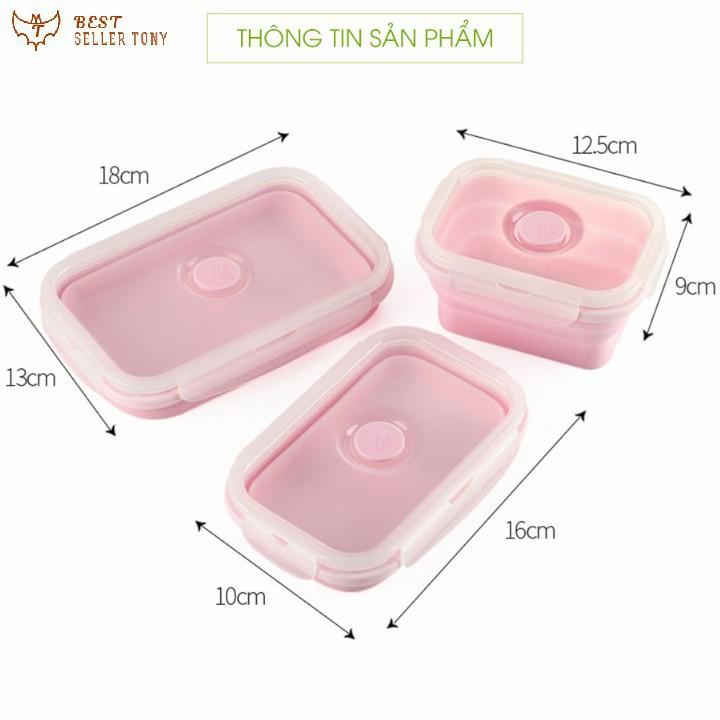 Bộ 3 hộp đựng thức ăn Silicon xếp gọn Baby hồng phần