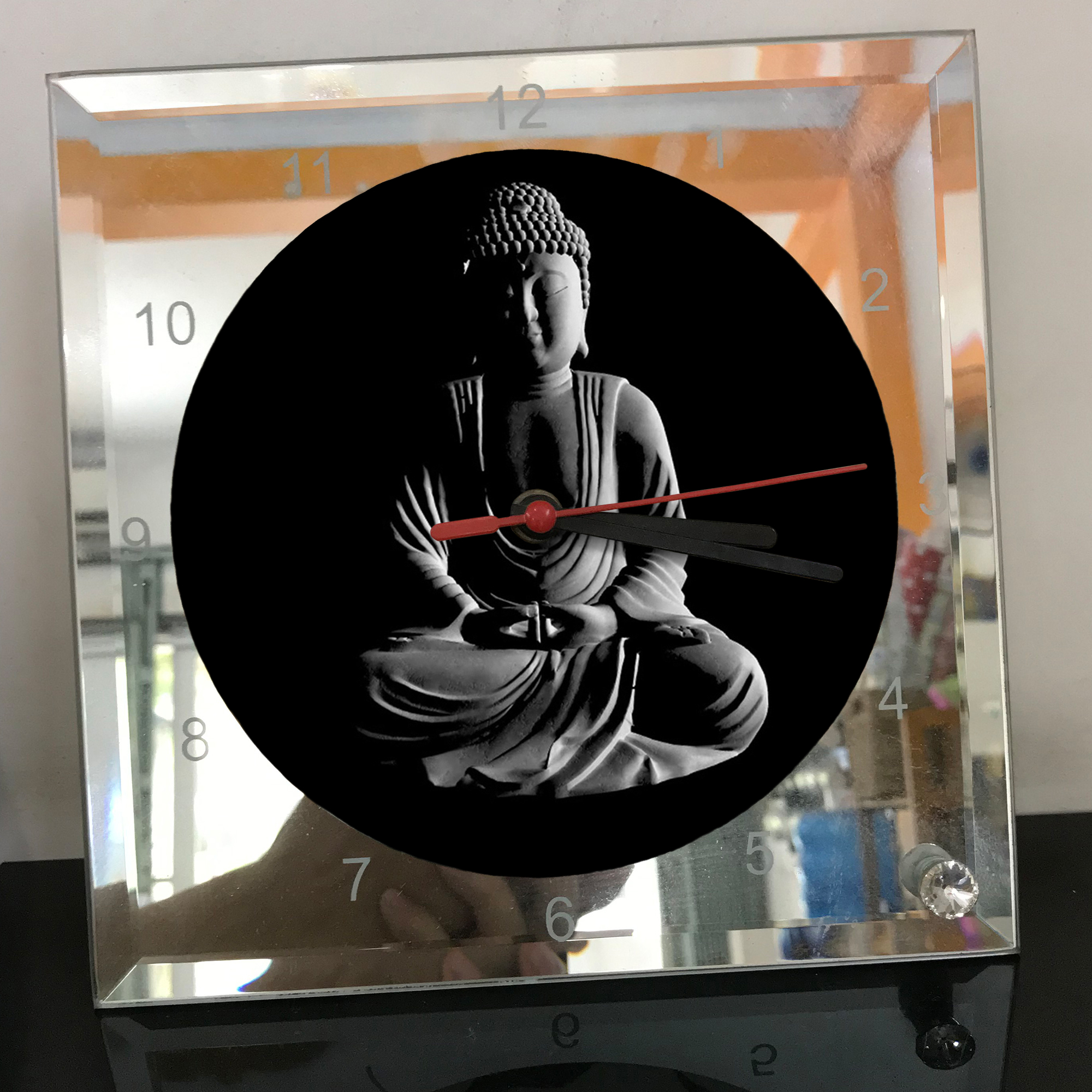 Đồng hồ thủy tinh vuông 20x20 in hình Buddhism - đạo phật (24) . Đồng hồ thủy tinh để bàn trang trí đẹp chủ đề tôn giáo