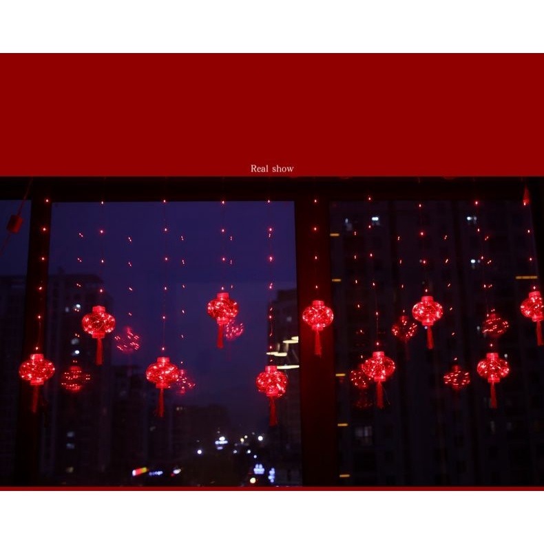 Đèn Trang Trí Tết LED Đèn Nhấp Nháy Đèn Sao Ban Công, Lễ Hội Mùa Xuân Năm Mới Đèn Lồng Đỏ Rèm Cửa
