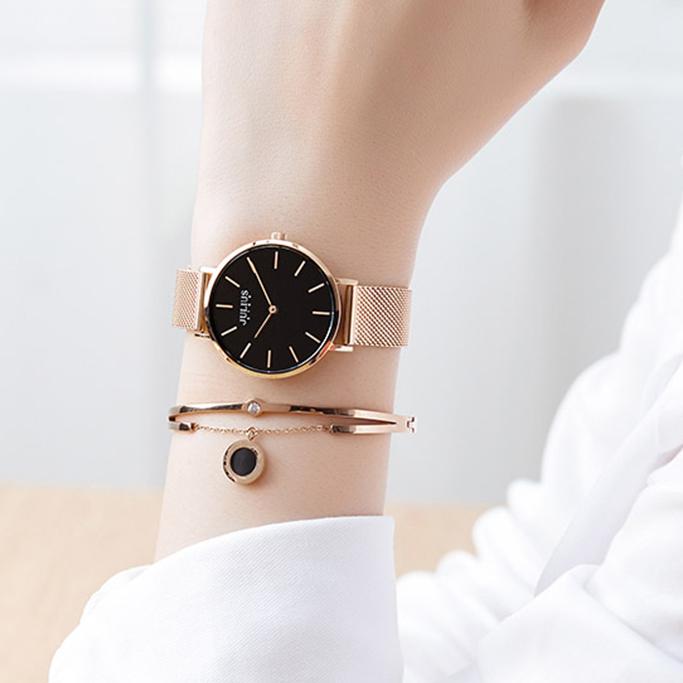 Đồng Hồ Nữ Chính Hãng Julius Star Cao Cấp Dây Kim Loại Chống Nước Kính Sapphire Chống Xước Đường Kính 32mm JS-027C