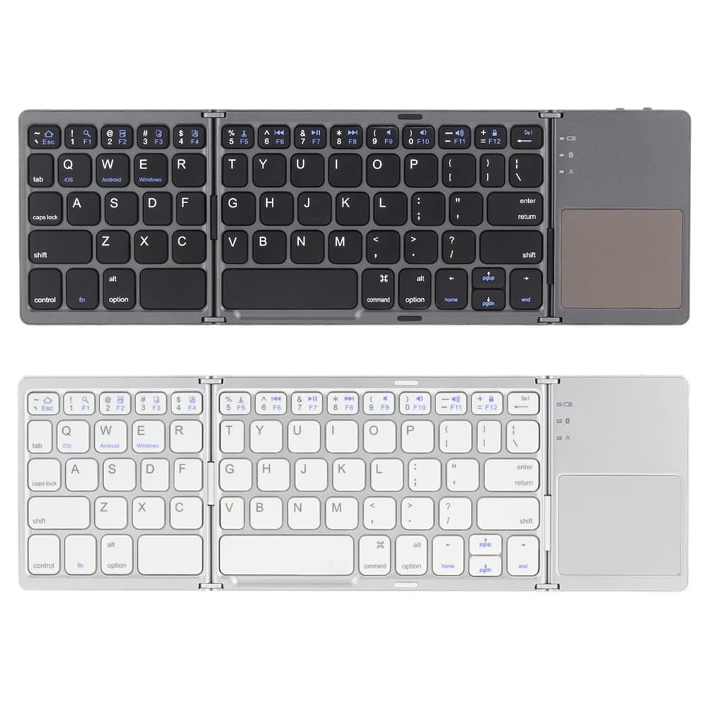 Portable Mini Ultra Slim Thin Foldable Folding BT Cordless Keyboard with Touchpad for Mobile Phone PC