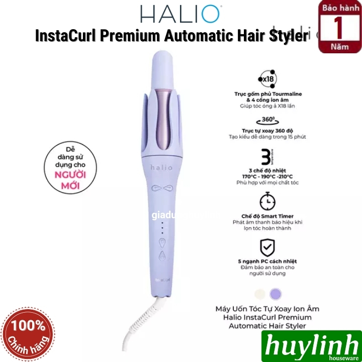 Hình ảnh Máy uốn tóc tự xoay ion âm Halio instaCurl Premium Automatic Hair Styler - Hàng chính hãng