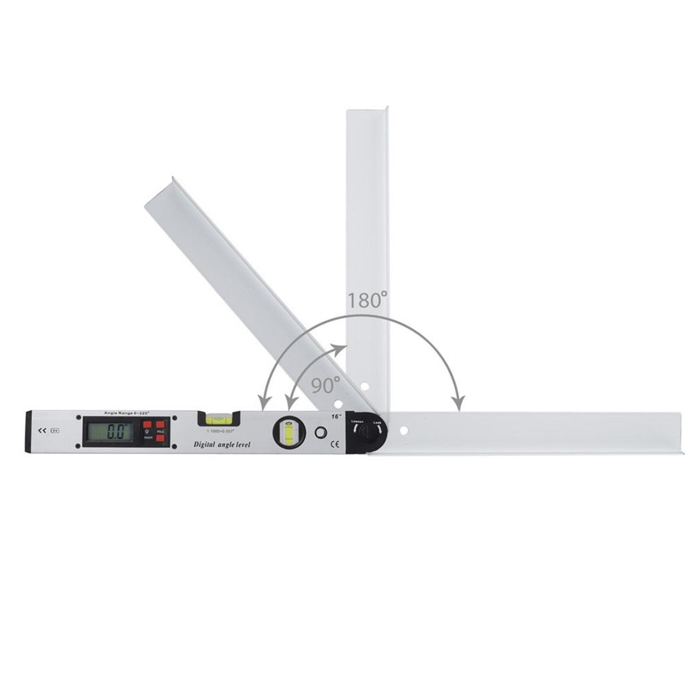 16-inch 225-degree Digital Angle Level LCD Electric Protractor with Horizontal Vertical Level Bubbles Aluminum Alloy Woodworking Angle Gauge