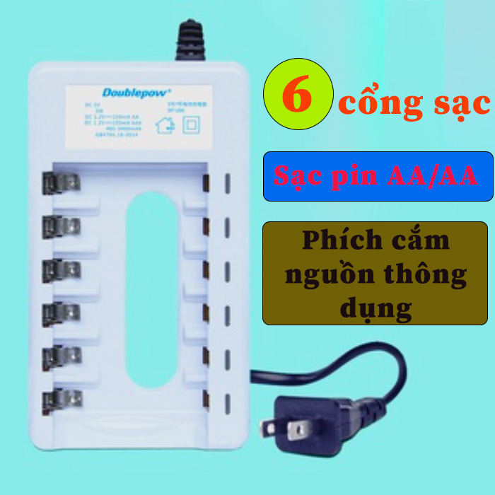 Bộ sạc pin tiểu AA /AAA 6 cổng Doublepow DP-B06 Sạc pin tiểu đa năng Nimh Nicd tiêu chuẩn