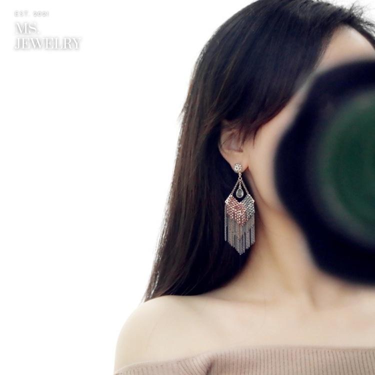 Khuyên Tai Dài Handmade Ms Jewelry Bạc S925 Đính Đá Phong Cách Cổ Điển