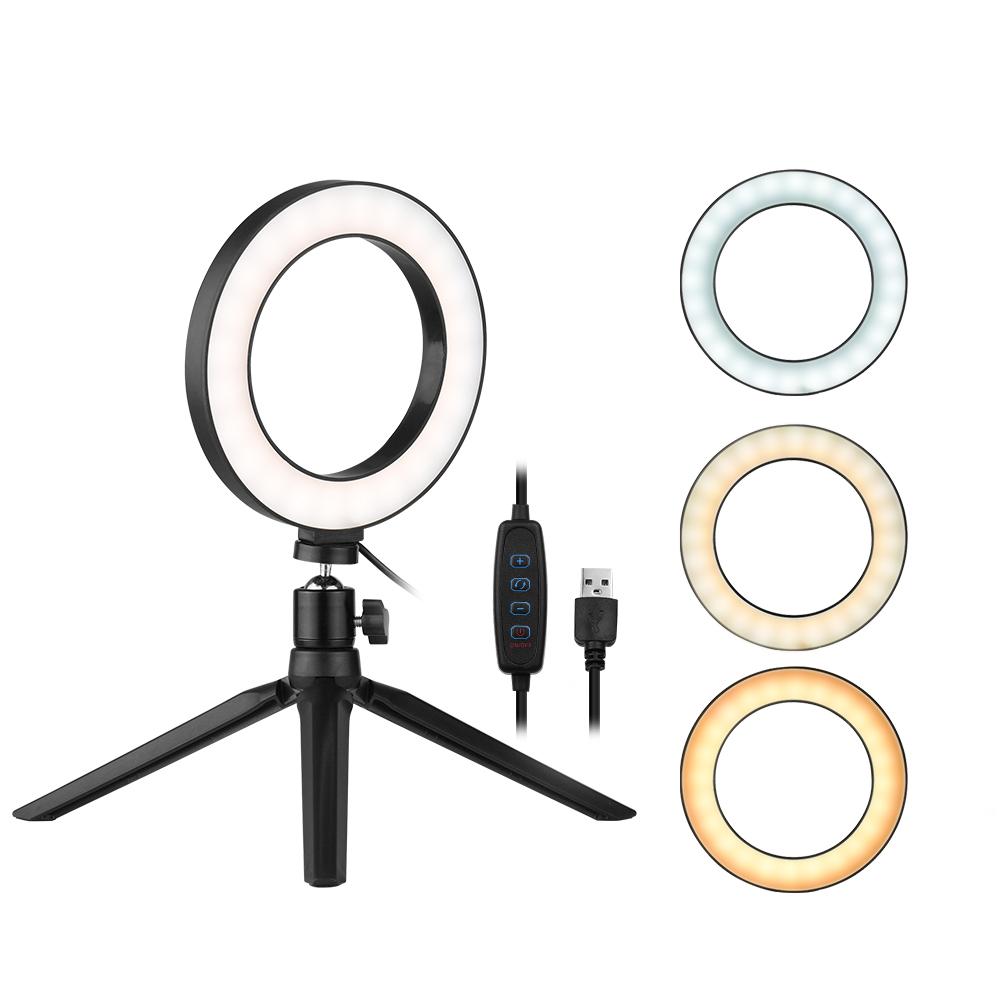 6 Inch Desktop LED Ring Light 3200K-5500K Dimmable Mini Camera Light Lamp 3 Light Modes 10 Brightness Levels with Mini