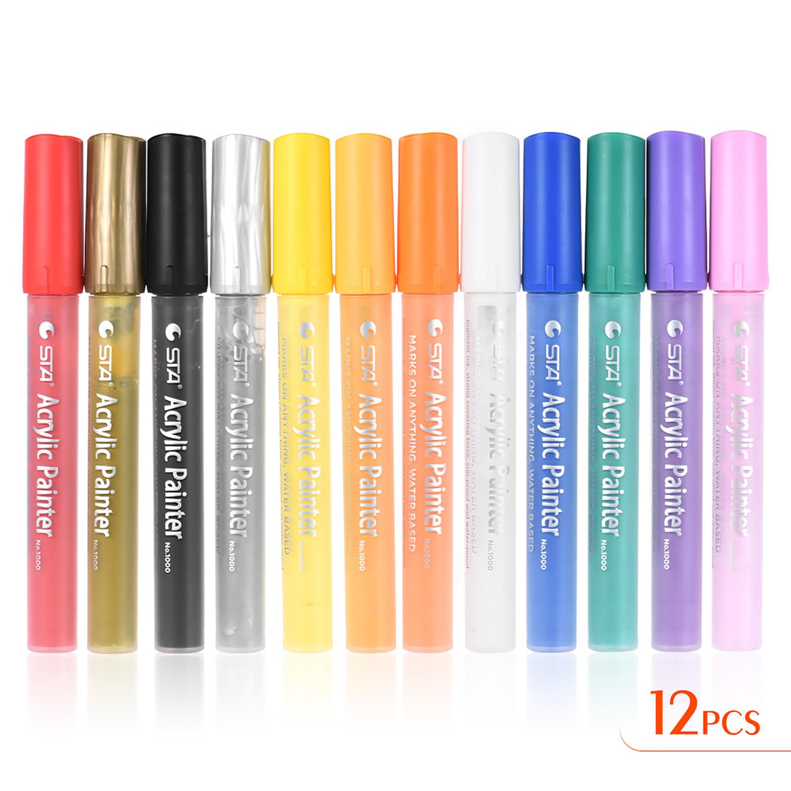 12 màu acrylic đầy màu sắc Bút đánh dấu Đồ dùng vẽ tự làm