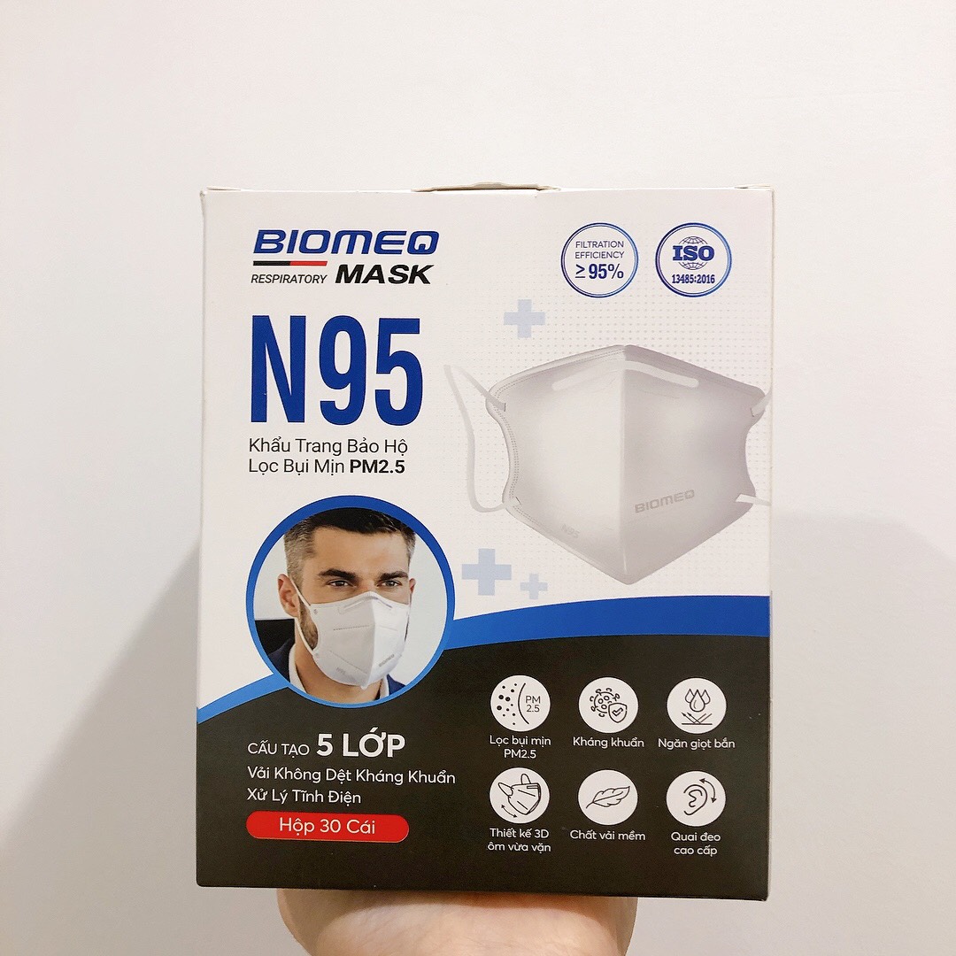 Hộp 30 chiếc KHẨU TRANG N95 CHÍNH HÃNG Không van 5 lớp BIOMEQ mask - KHÁNG KHUẨN - Chống bụi mịn - Khẩu trang bảo hộ N95