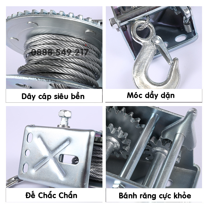 Tời Quay Tay Tặng Kèm Móc Và 8m Dây Đủ Phân Loại 600 - 1000 LBS Siêu Khỏe Tải Trọng Lên Tới 450kg