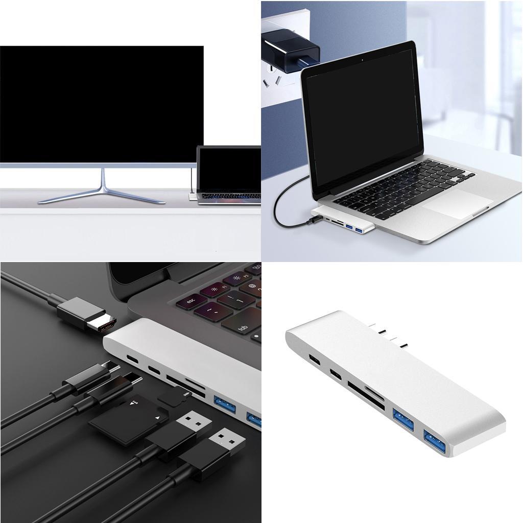 2x Aluminum USB C Hub USB-C Laptop Adapter & SD TF Card Readers 2 USB Ports
