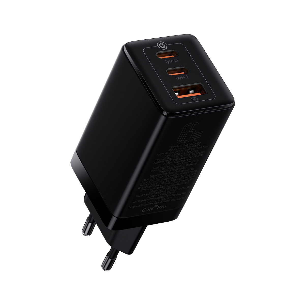 Bộ Sạc Nhanh Baseus GaN3 Pro Fast Charger 65W EU, 2C+U, PD3.0, QC4.0 (Kèm cáp Type-C to Type-C 1M 100W) 2022 - Hàng Chính Hãng