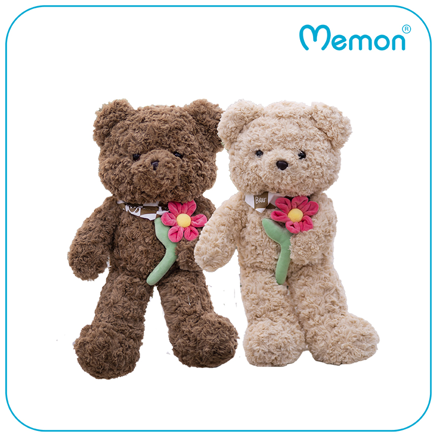 Gấu Bông Teddy Ôm Cành Hoa 50cm Cao Cấp Memon, Gấu Bông Teddy Mềm Mịn